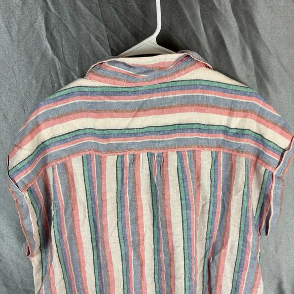 Women Orvis XL Striped Button Down Shirt Short Sleeve Lightweight Casual Blouse - Picture 8 of 9